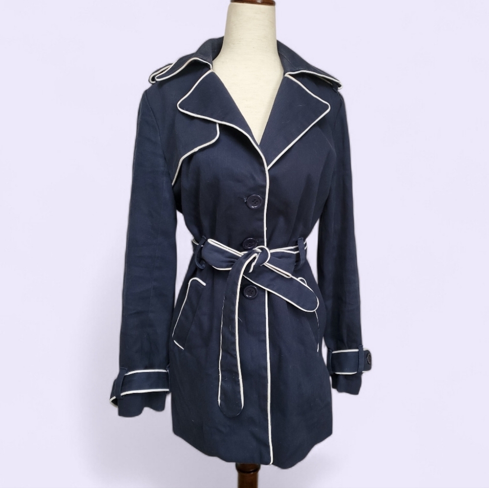 Studio JPR Navy Trench Coat with White Trim Size S